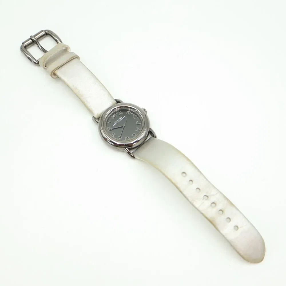 Marc Jacobs Womens Gunmetal Watch 33mm Round Leather Strap MBM1220 w New Battery